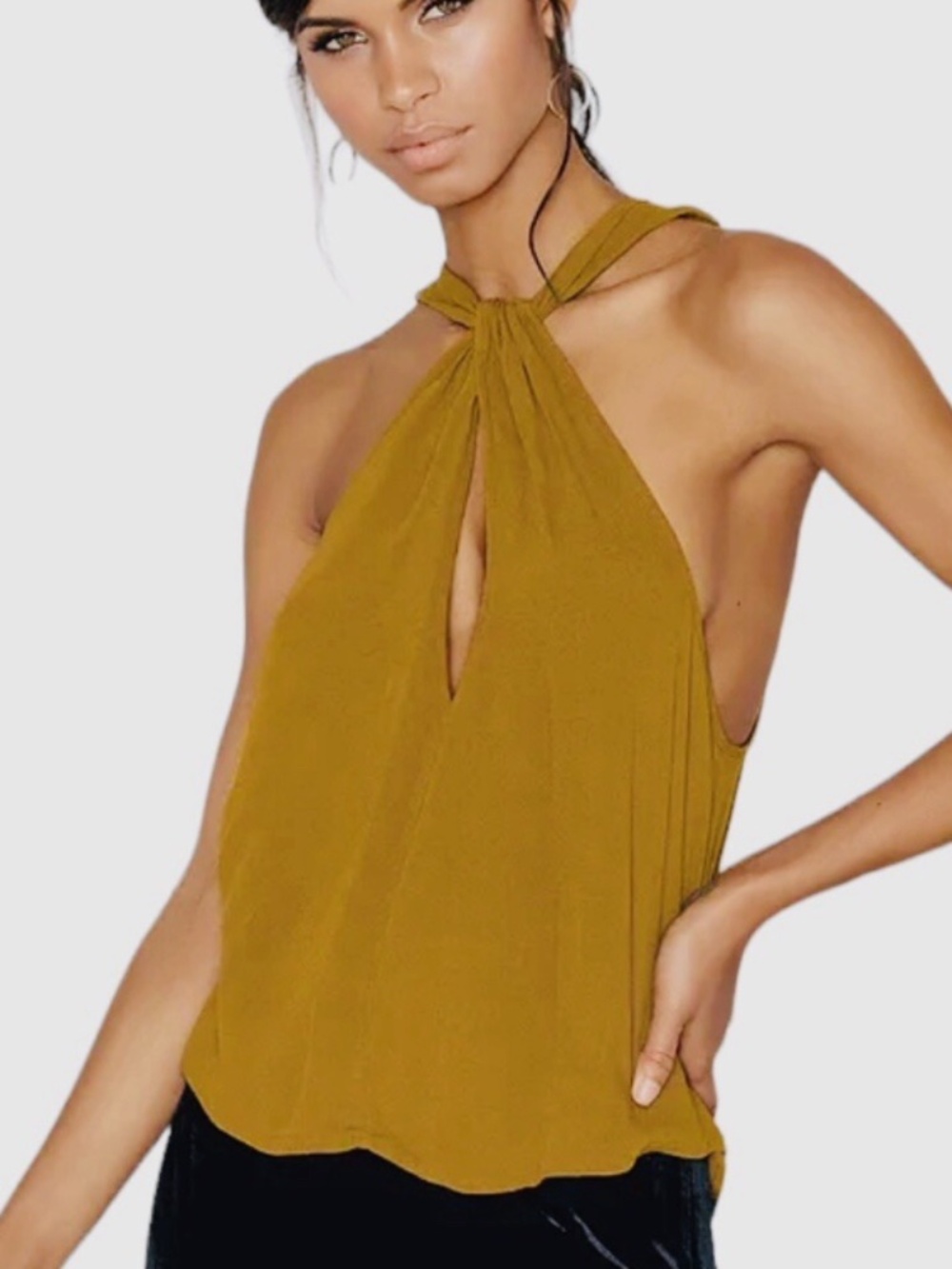 Free People Twist & Shout Mustard Yellow Sleeveless Cutout Buckle Detail Top XS